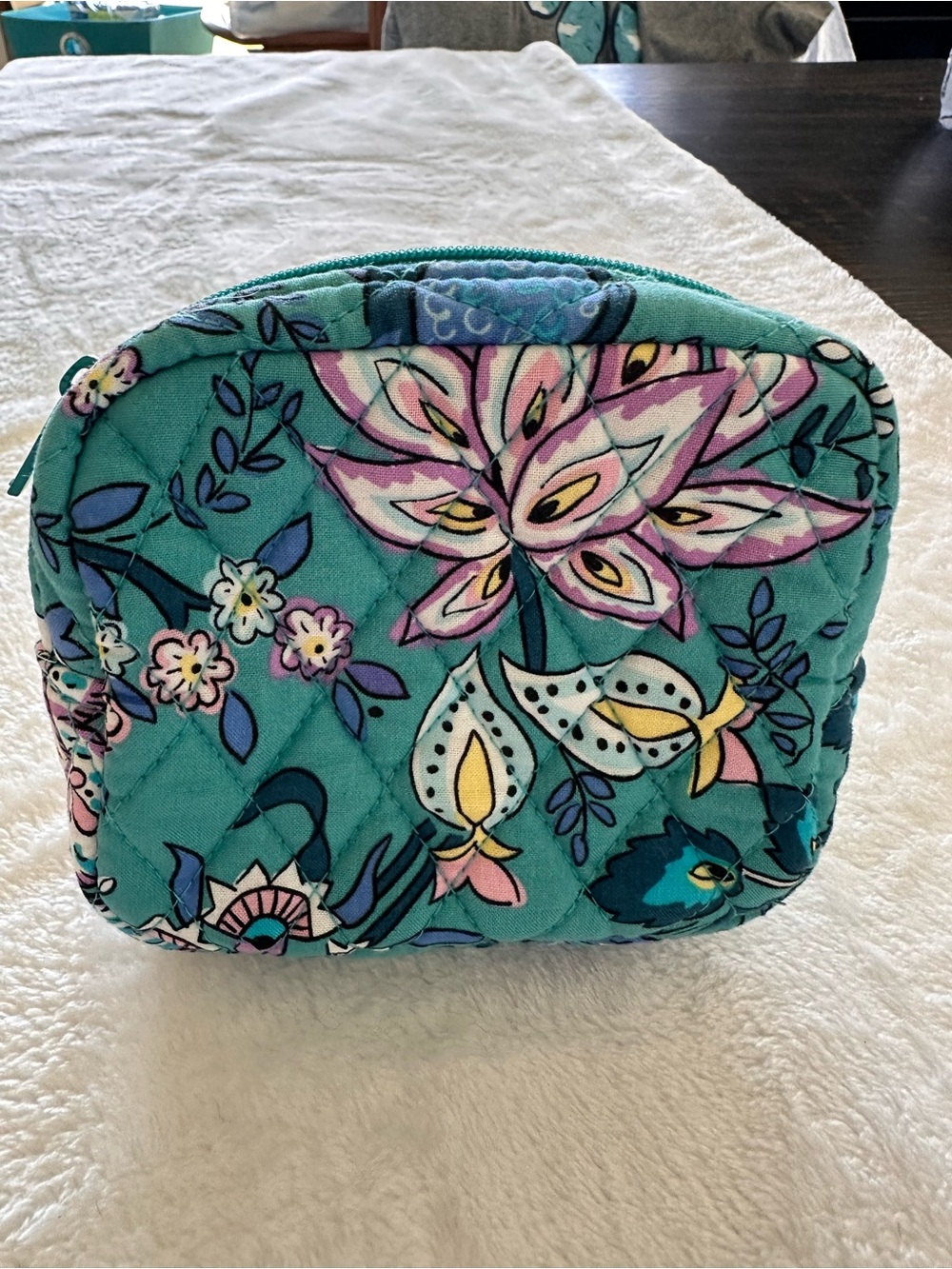 Vera Bradley Teal Quilted Floral Cosmetic Zip Pouch